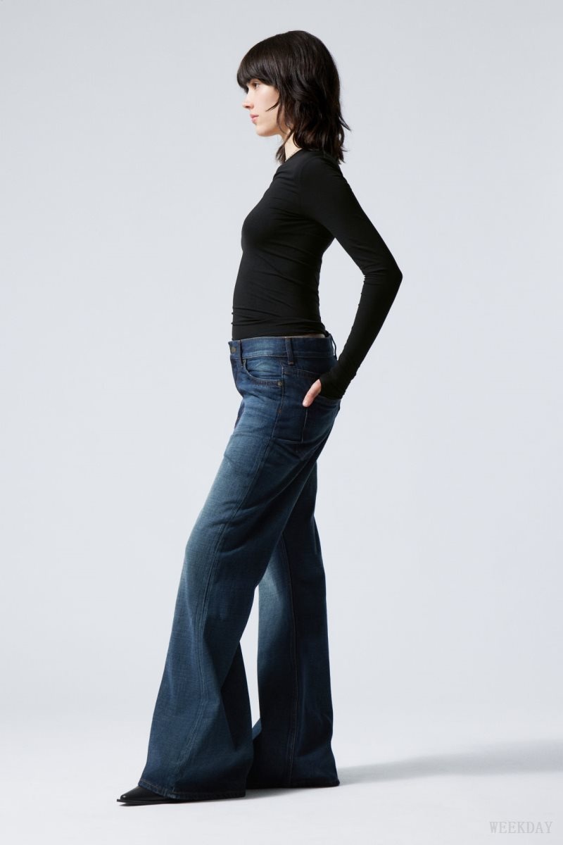 Weekday Grove Low Baggy Flared Jeans 青 | QHQQ4532