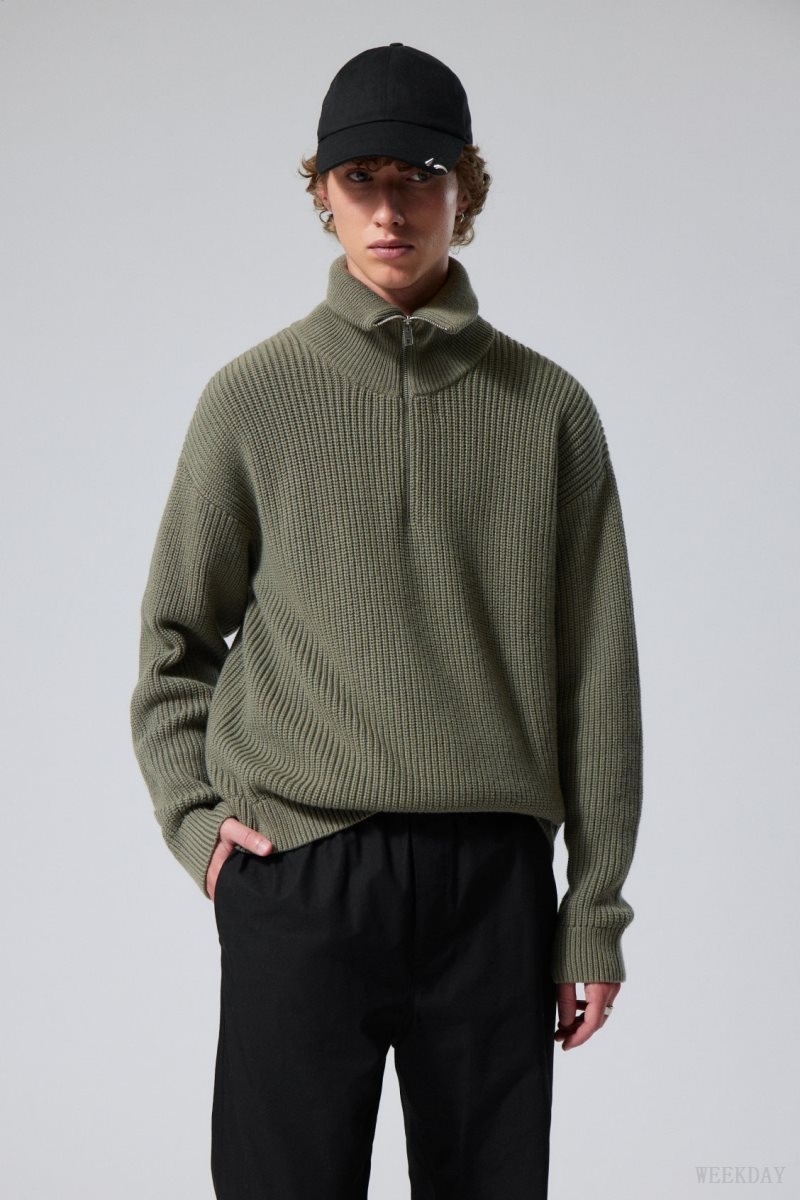 Weekday Harry ウール Blend Sweater カーキ | BMIF6499