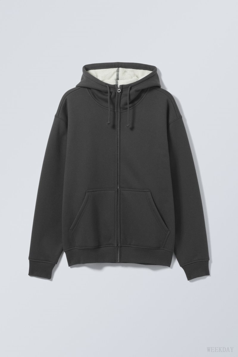 Weekday Hassan Fleece Zip Hoodie 暗グレー | JAEL4297