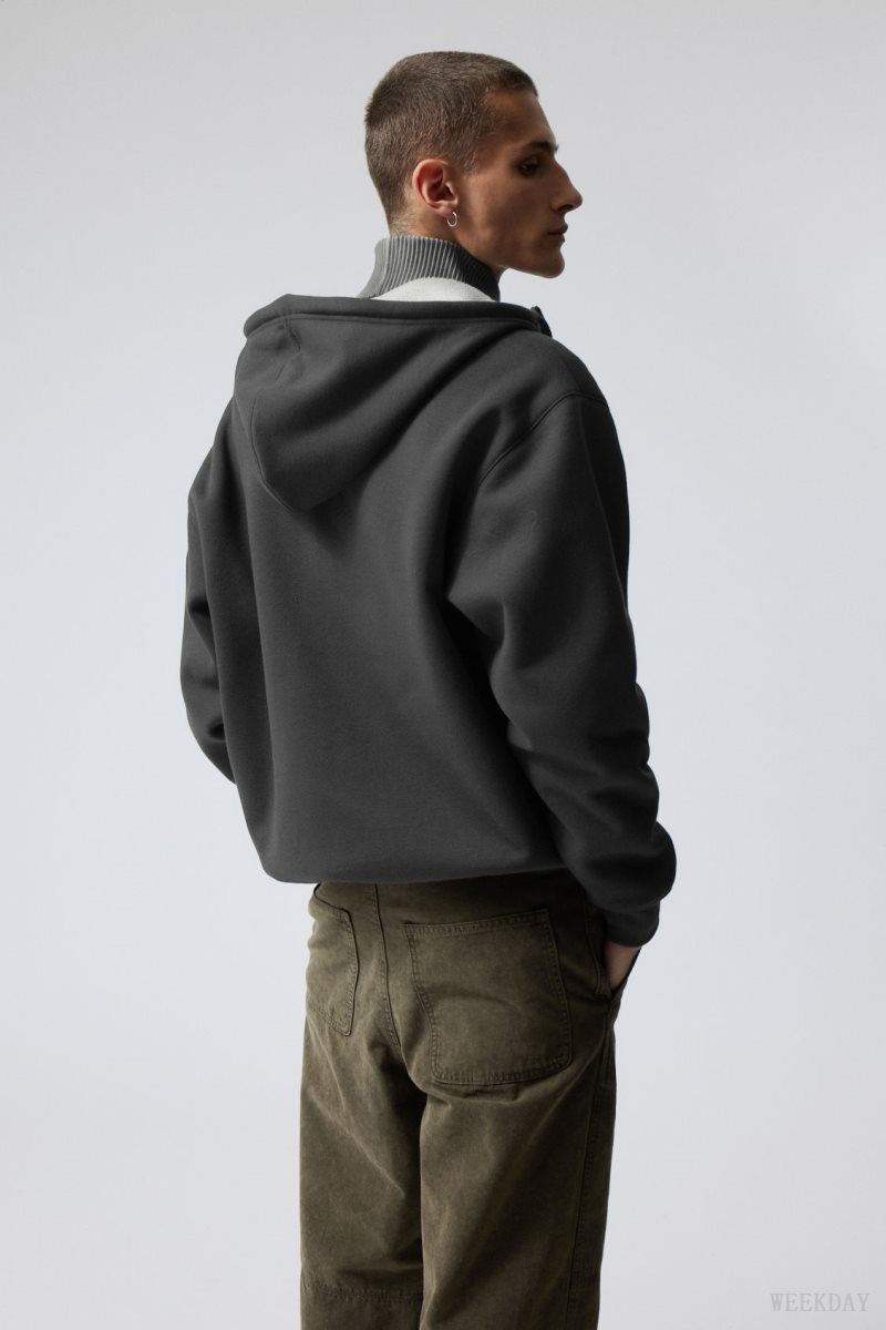 Weekday Hassan Fleece Zip Hoodie 暗グレー | JAEL4297