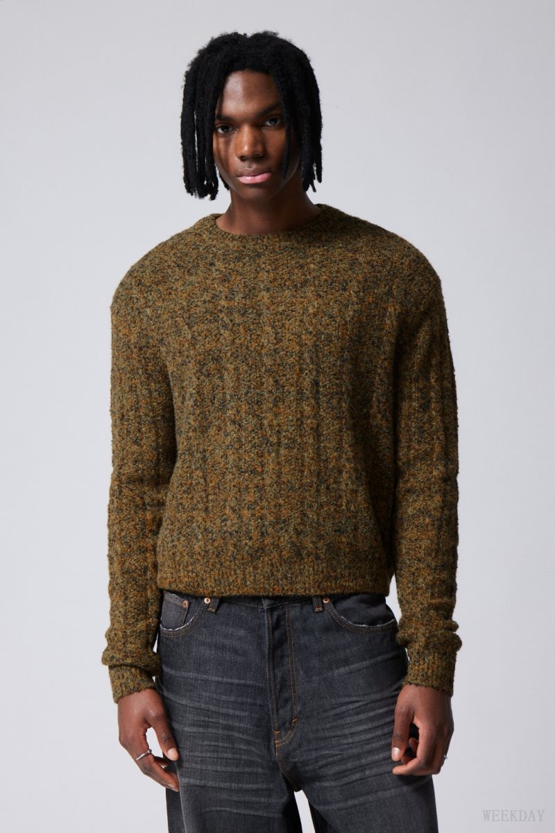 Weekday Jesper ウール Blend Knit Sweater Dusk Moss | QFVS1308