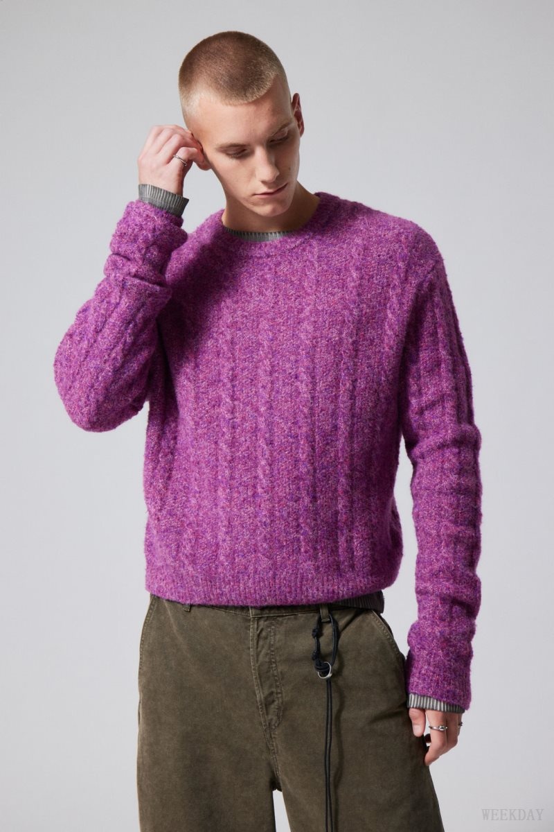 Weekday Jesper ウール Blend Knit Sweater 暗ピンク | FBOM8349