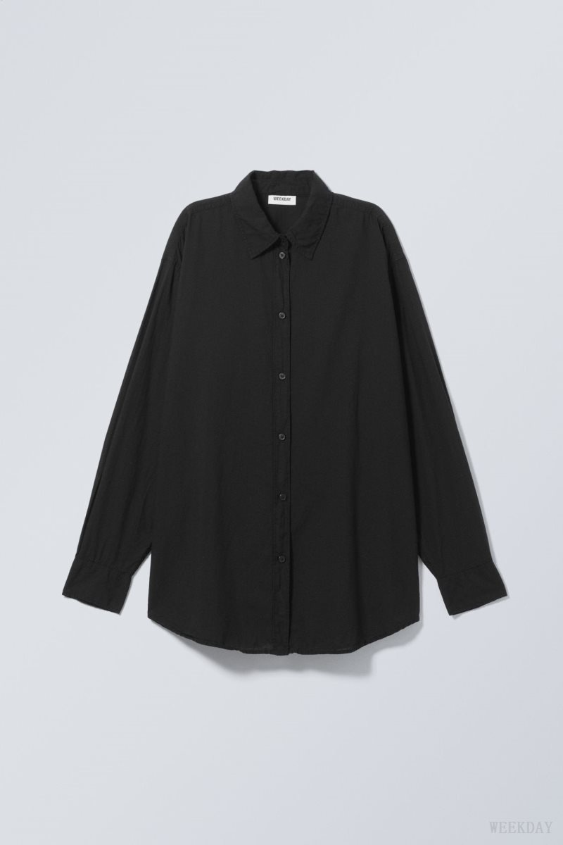 Weekday Jody Cotton Voile Shirt 黒 | MRZE8634