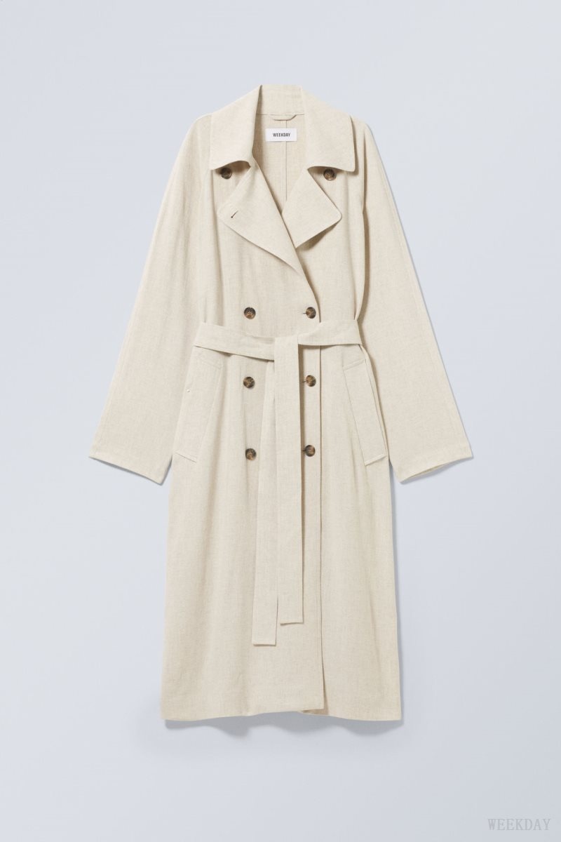 Weekday Julie Linen Mix Trench Ecru | QYAR2005