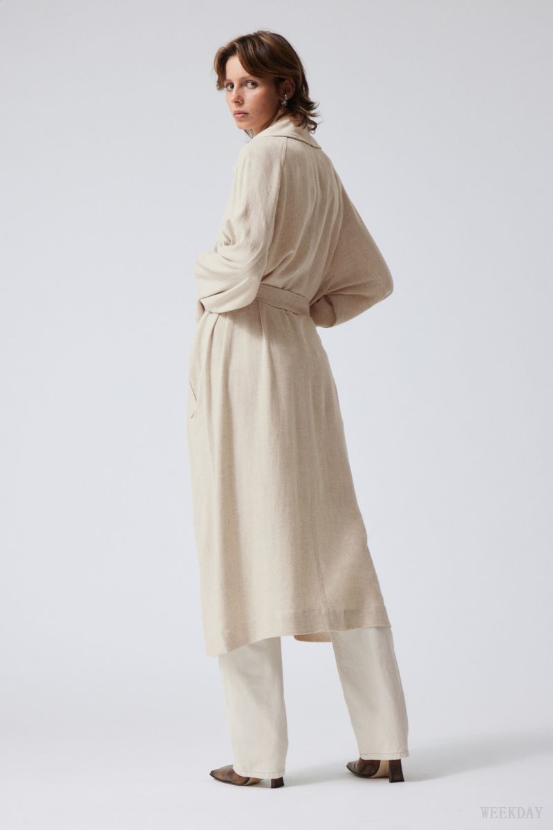 Weekday Julie Linen Mix Trench Ecru | QYAR2005