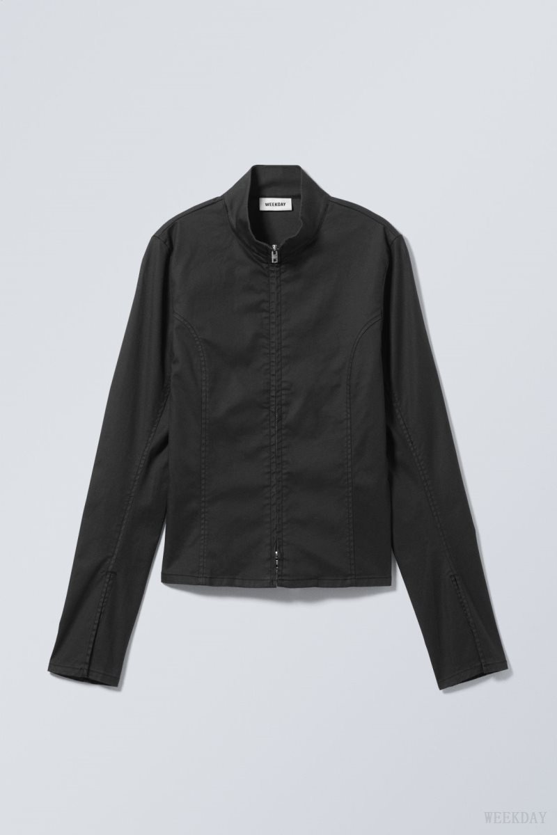 Weekday Kate Coated Zip Shirt 黒 | YHAJ2625