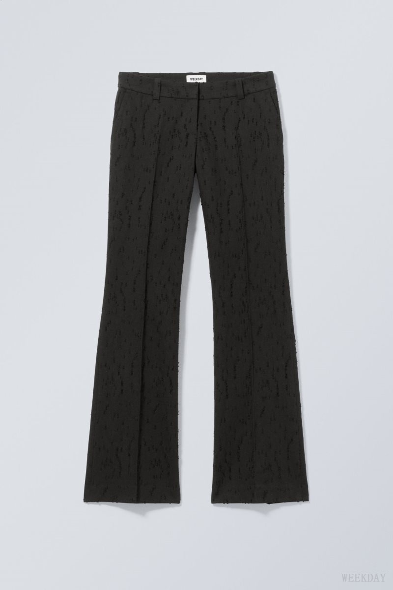 Weekday Keela Distressed Jacquard Trousers 黒 | WKMS6220