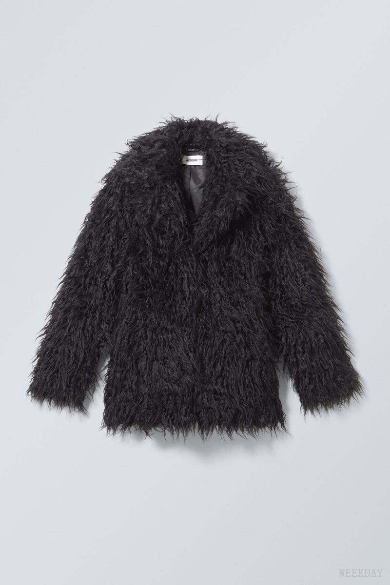 Weekday Lilith Waisted Faux Fur Jacket 黒 | XMHE6754