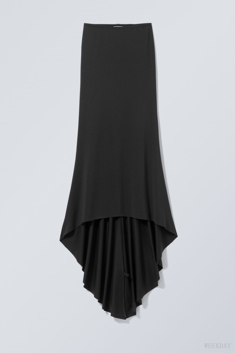 Weekday Long Asymmetric Drape Skirt 黒 | XGGE5047