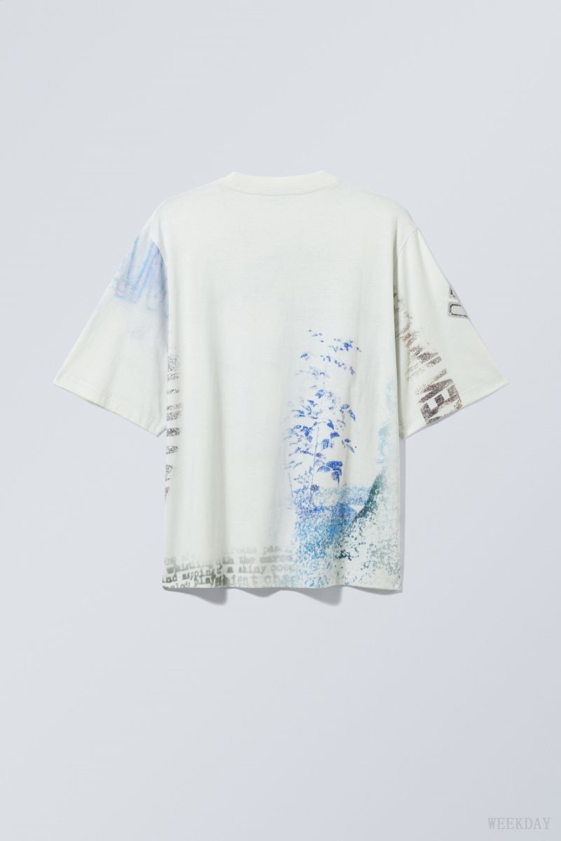 Weekday Loose Fit Printed T-shirt 白 | ZWTL0477