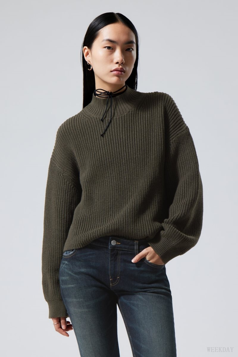 Weekday Lyla Knit Sweater 暗緑 | IVOQ9410