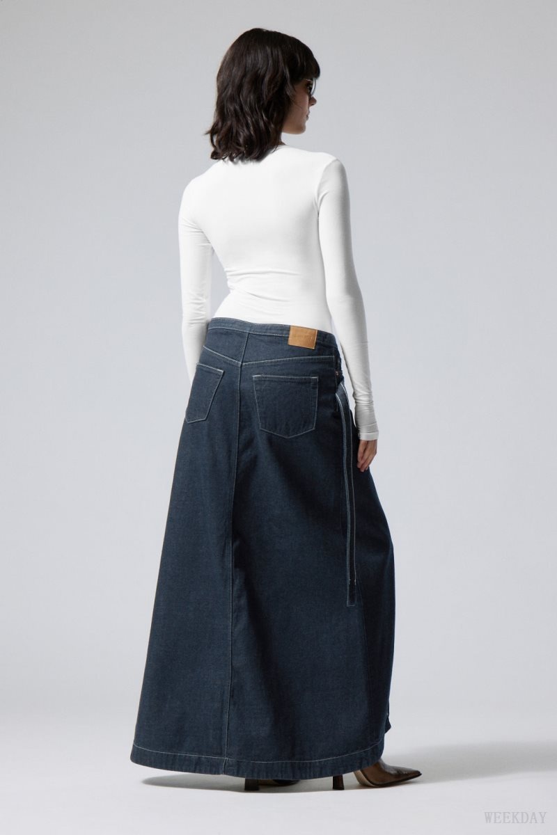 Weekday Main Denim Long Wrap Skirt 青 | LRFQ2586