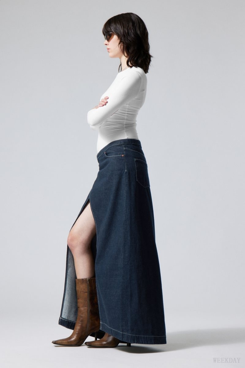 Weekday Main Denim Long Wrap Skirt 青 | LRFQ2586