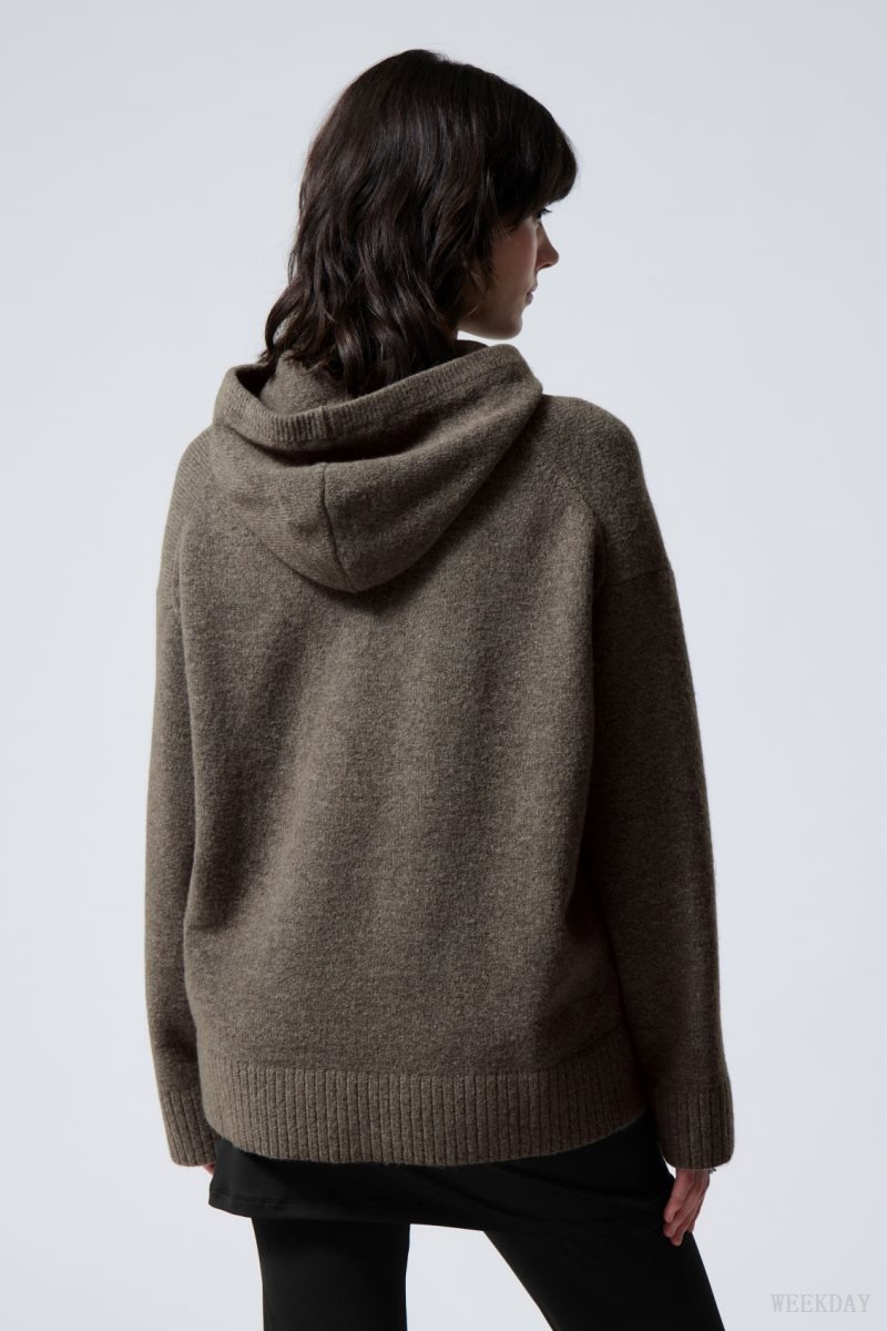 Weekday Marla Oversized Soft Knit Hoodie 暗 | MBUS9701