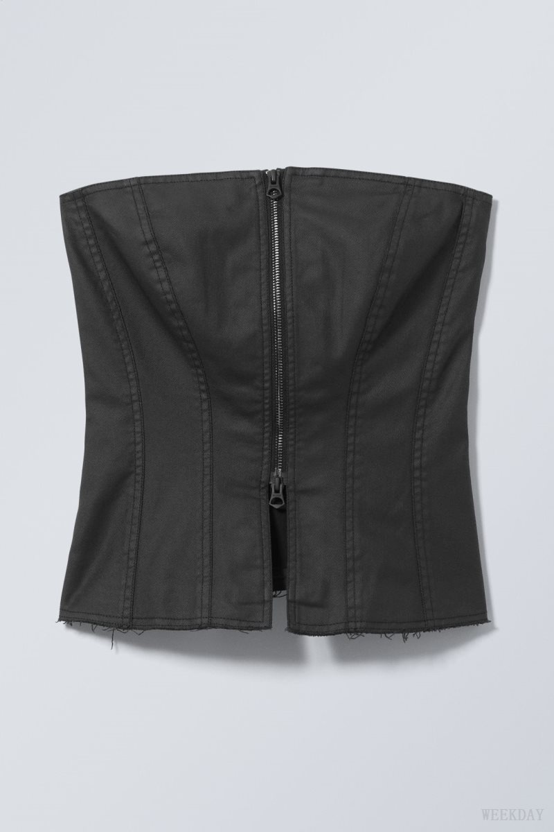 Weekday Meggie Coated Zip Corset 黒 | FPAF2930