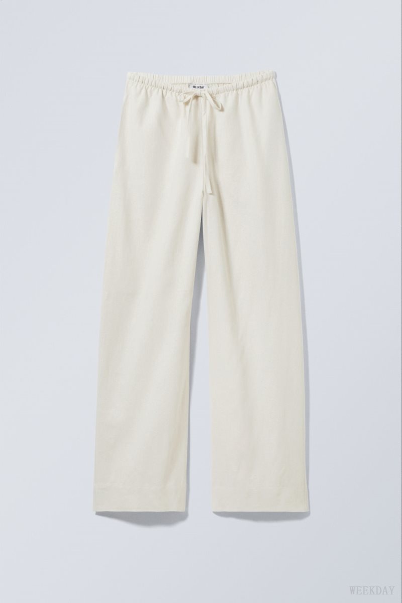 Weekday Mia Linen Mix Trousers 白 | RHHF3113