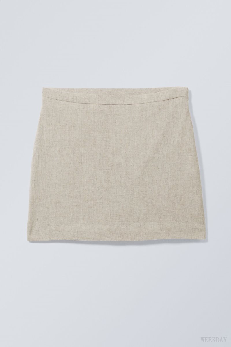 Weekday Millie Linen Mix Mini Skirt Ecru | VKTT7035