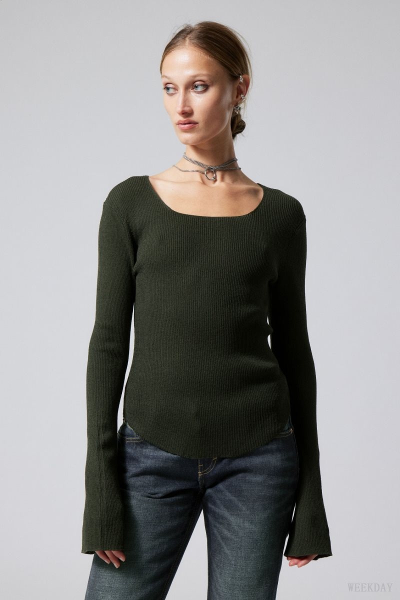 Weekday Nadina Square Neck Sweater 暗緑 | XGPO2290