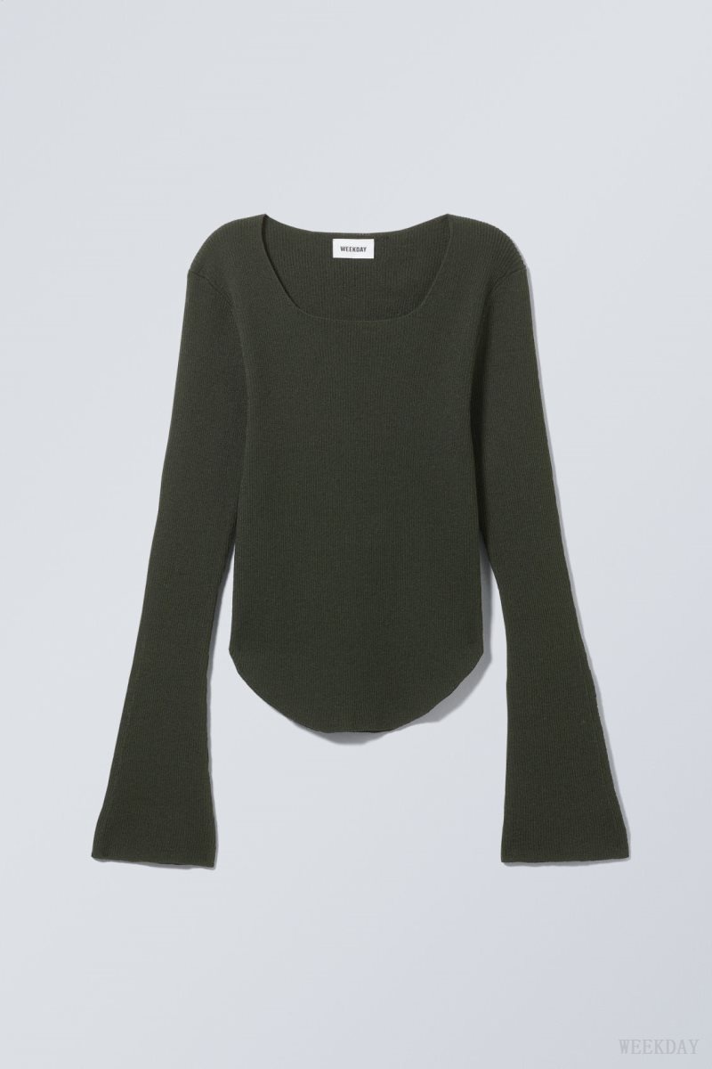 Weekday Nadina Square Neck Sweater 暗緑 | XGPO2290