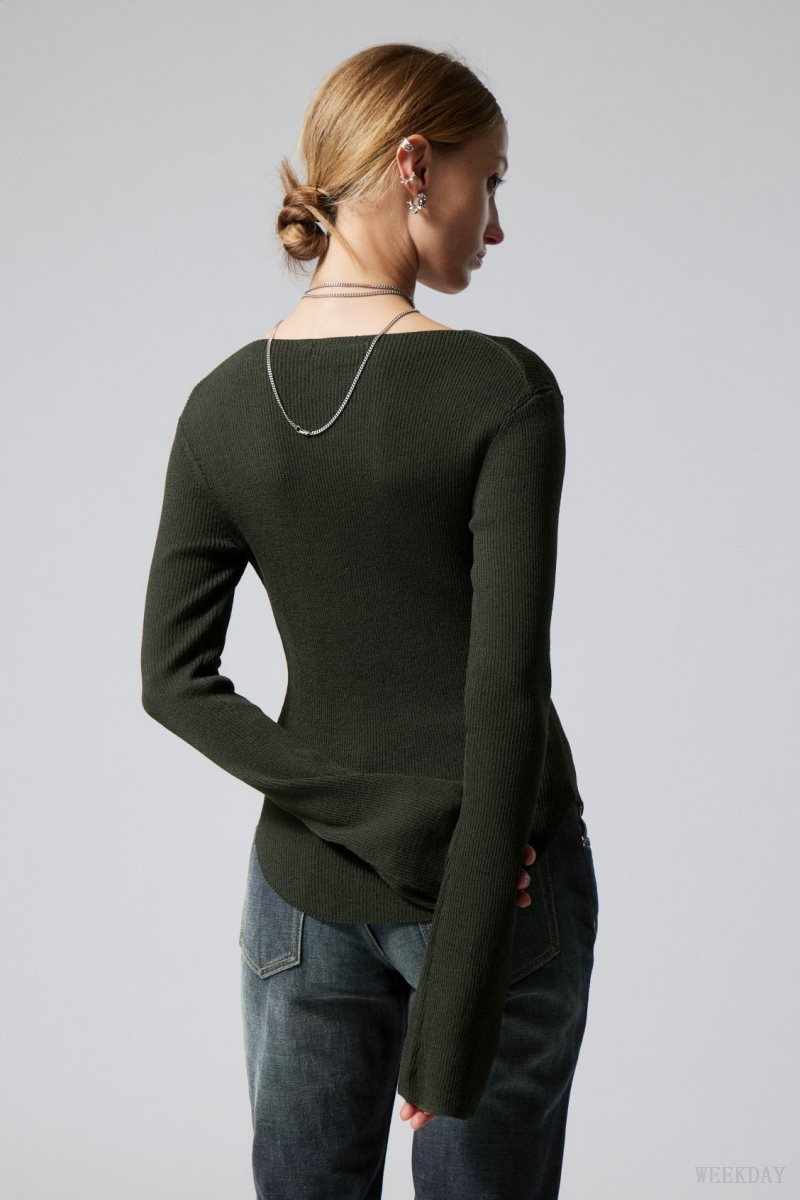 Weekday Nadina Square Neck Sweater 暗緑 | XGPO2290