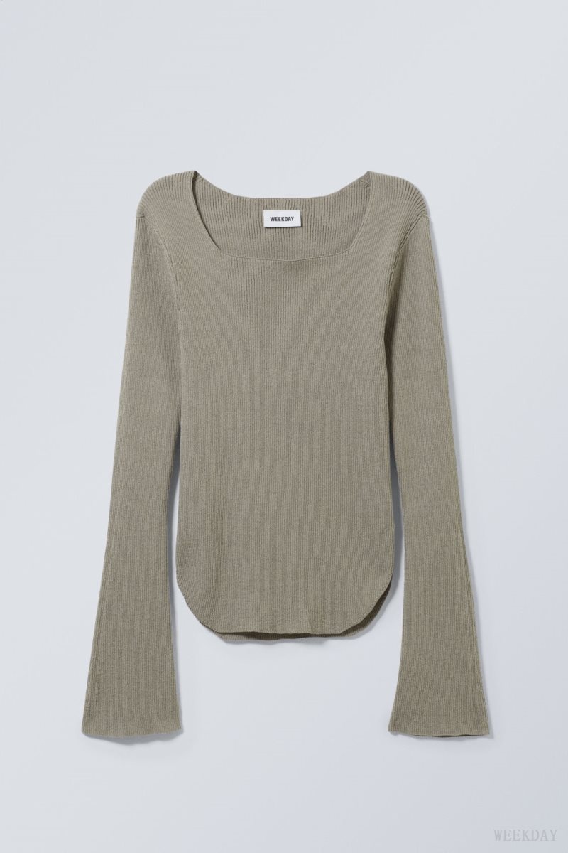 Weekday Nadina Square Neck Sweater グレー ブラウン | QBMD0869