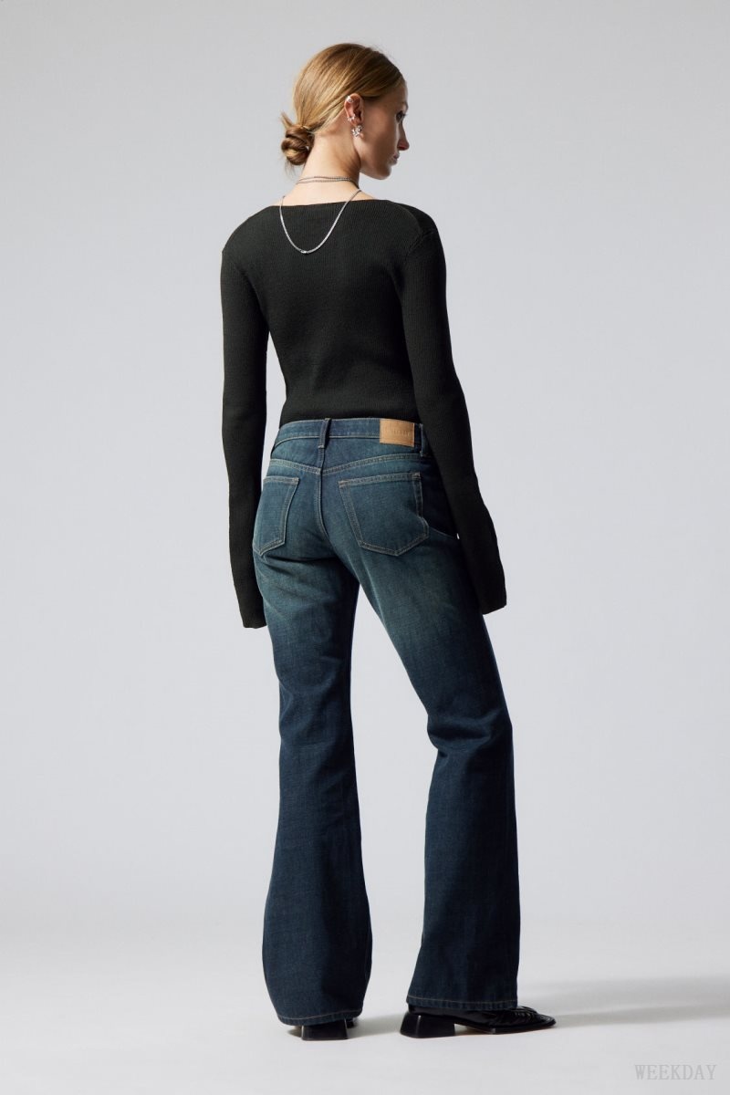 Weekday Nova Low Slim Bootcut Jeans 青 | SWRJ4980