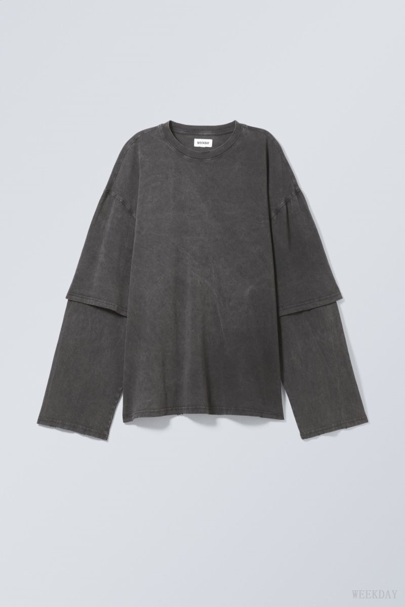 Weekday Oversized Double Longsleeve Top 黒 | HKWG2985