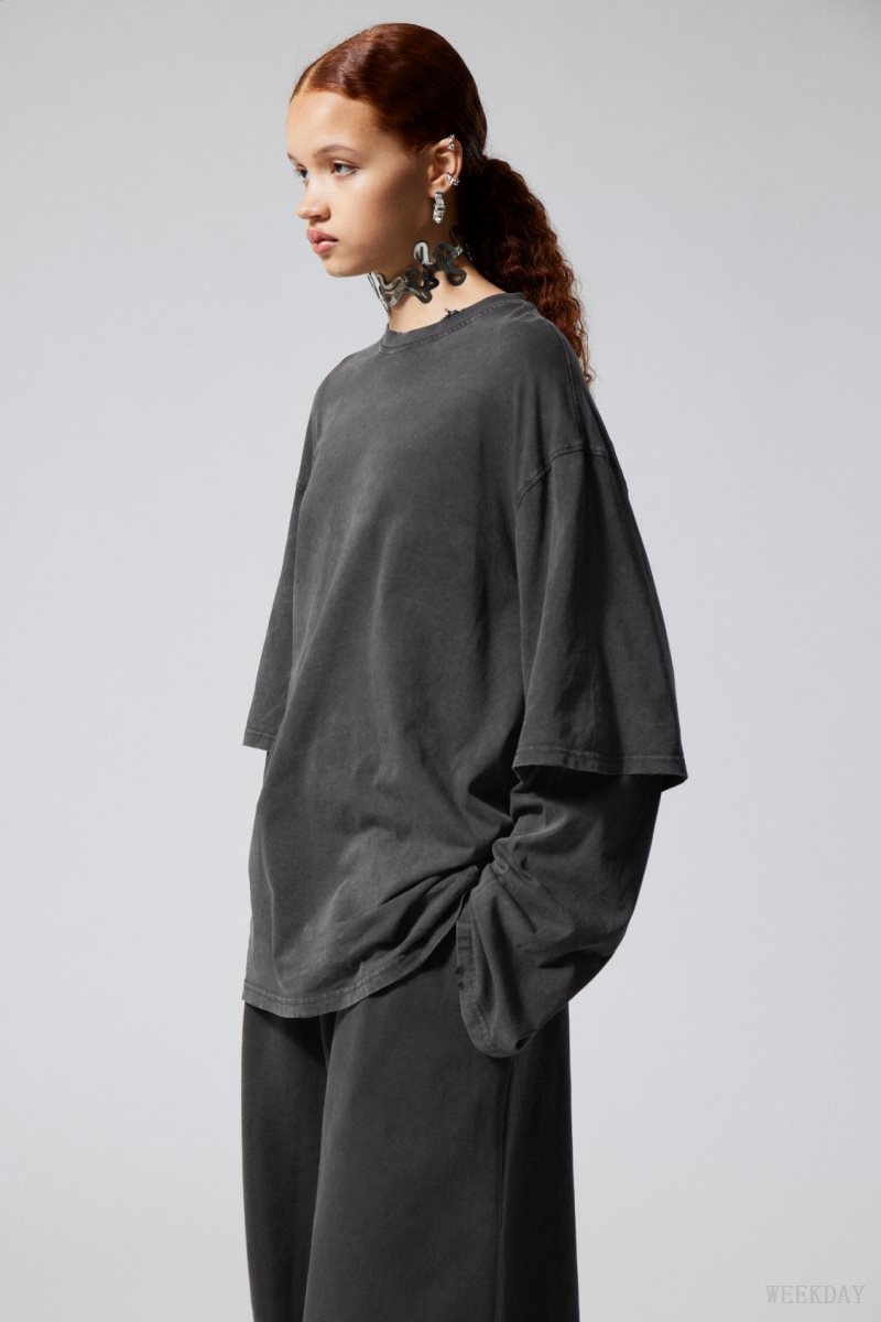 Weekday Oversized Double Longsleeve Top 黒 | HKWG2985