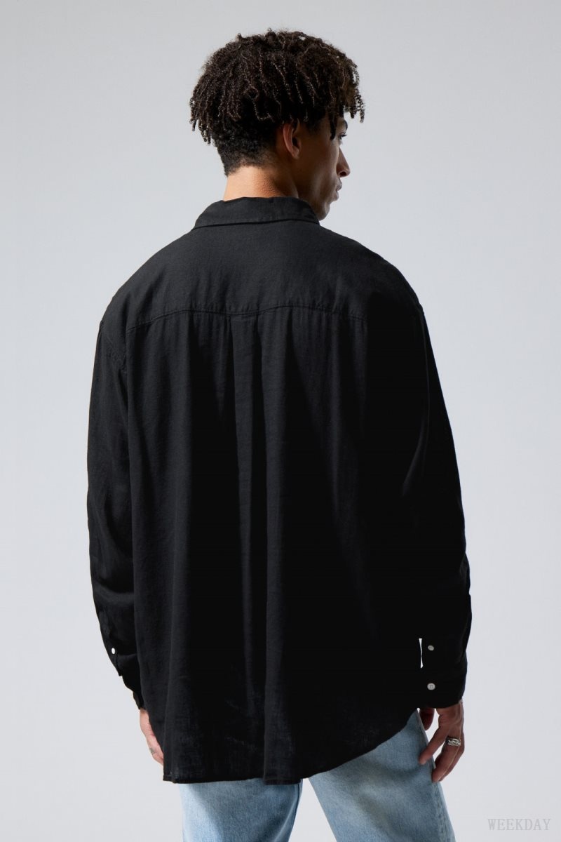 Weekday Oversized Linen Shirt 黒 | AOXO7295