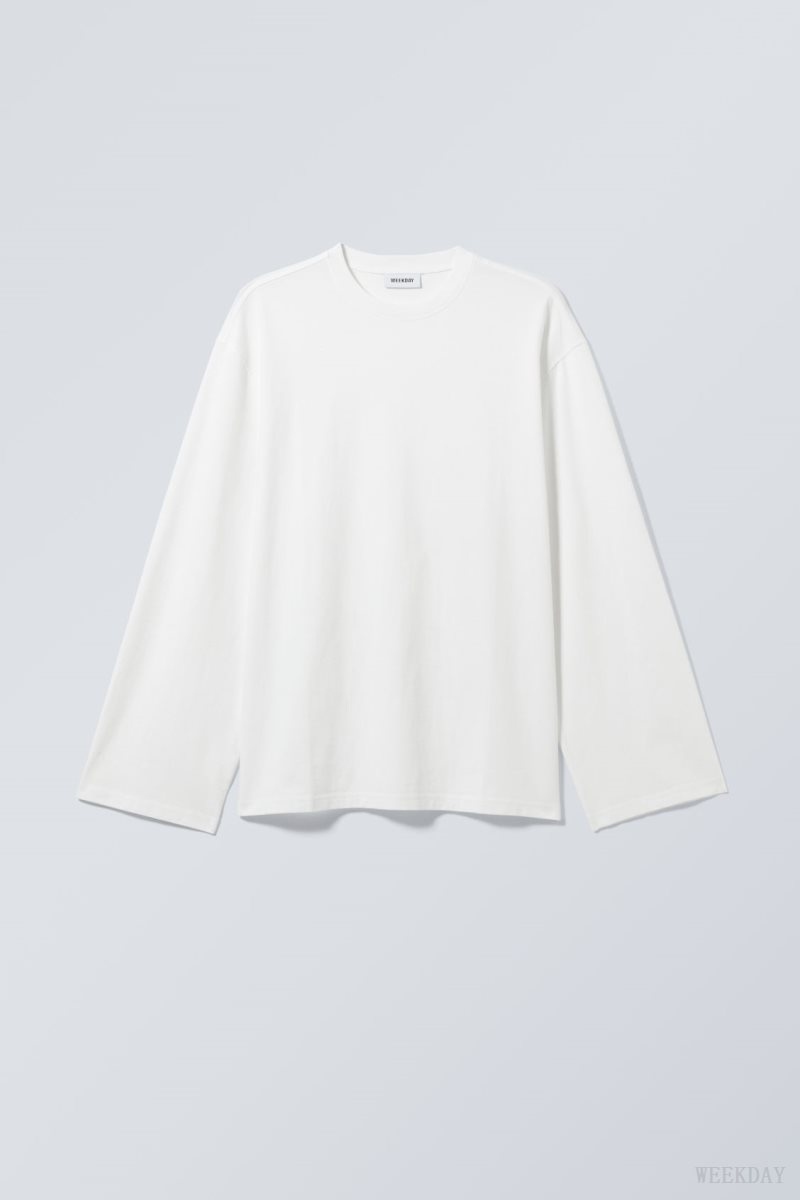 Weekday Oversized Long Sleeve T-shirt 白 | LWSM5605