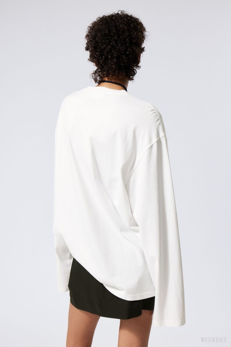 Weekday Oversized Long Sleeve T-shirt 白 | LWSM5605