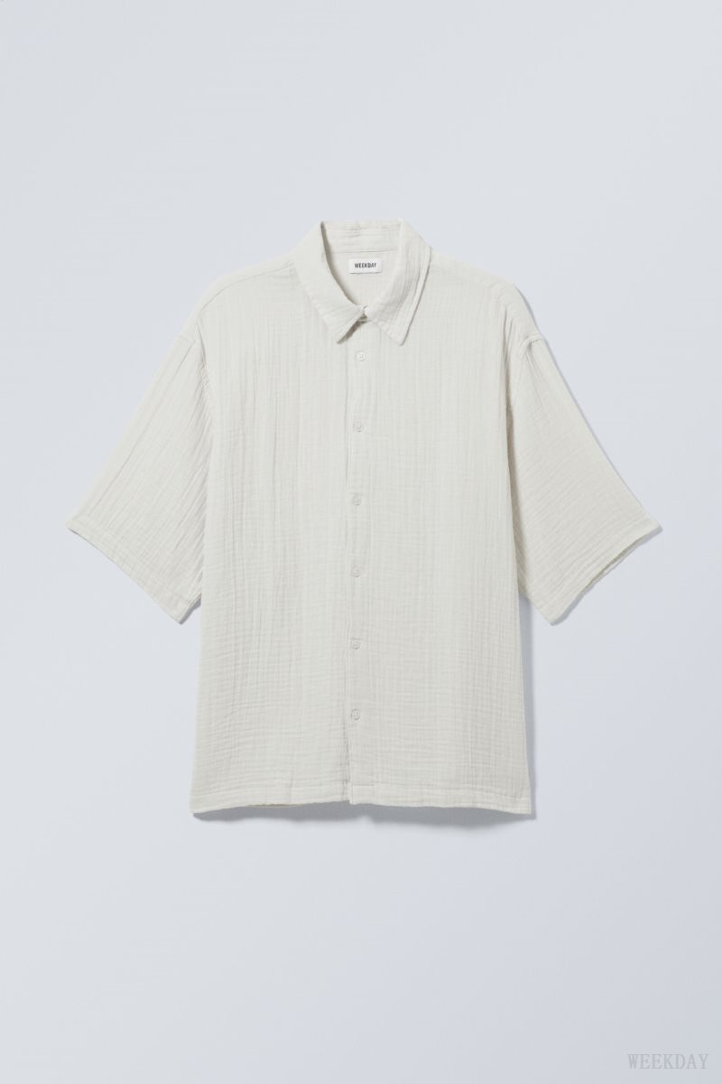 Weekday Oversized Structured Short Sleeve Shirt Ecru | JFXV3304