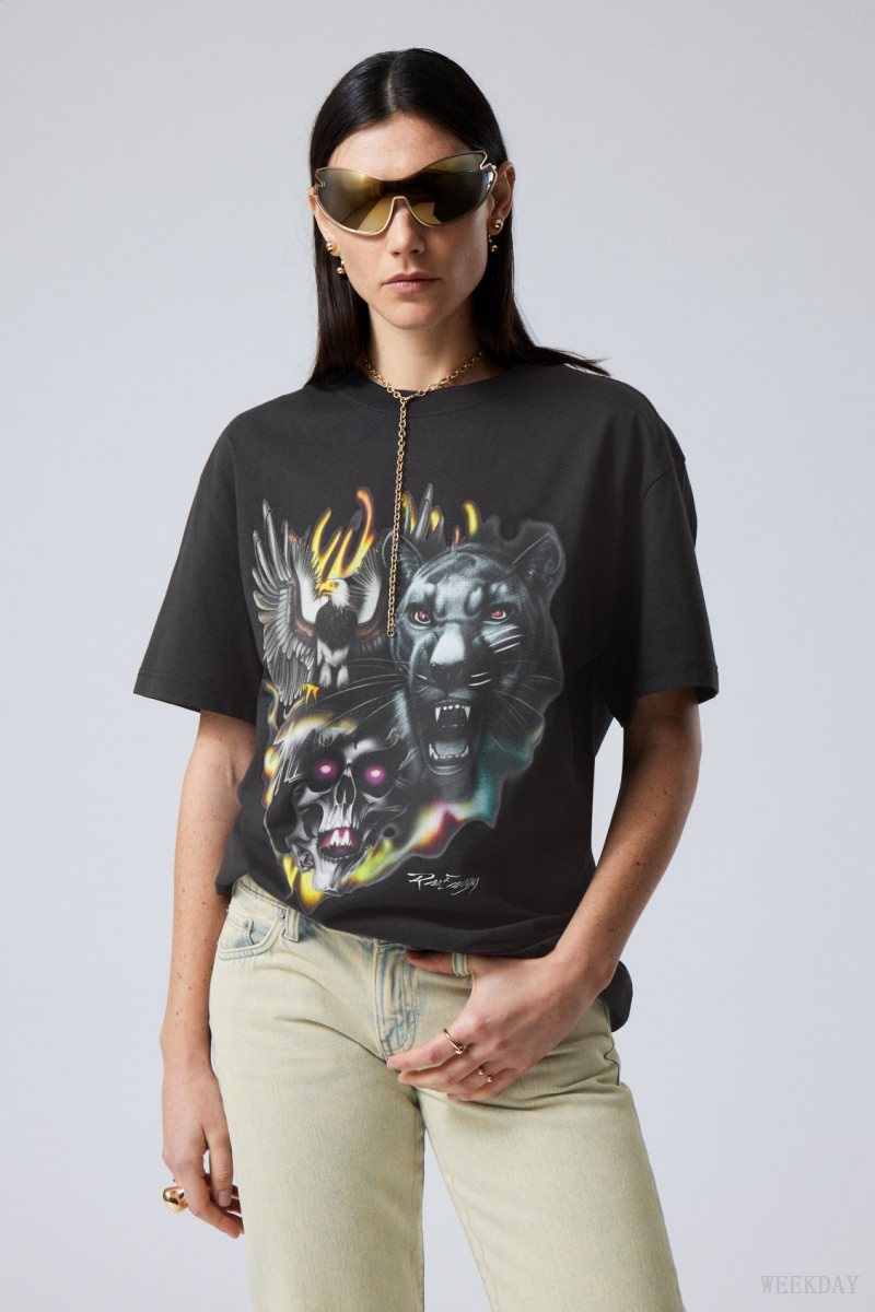 Weekday Oversized グラフィック Printed T-shirt Raw Animals Energy | QBYU0801