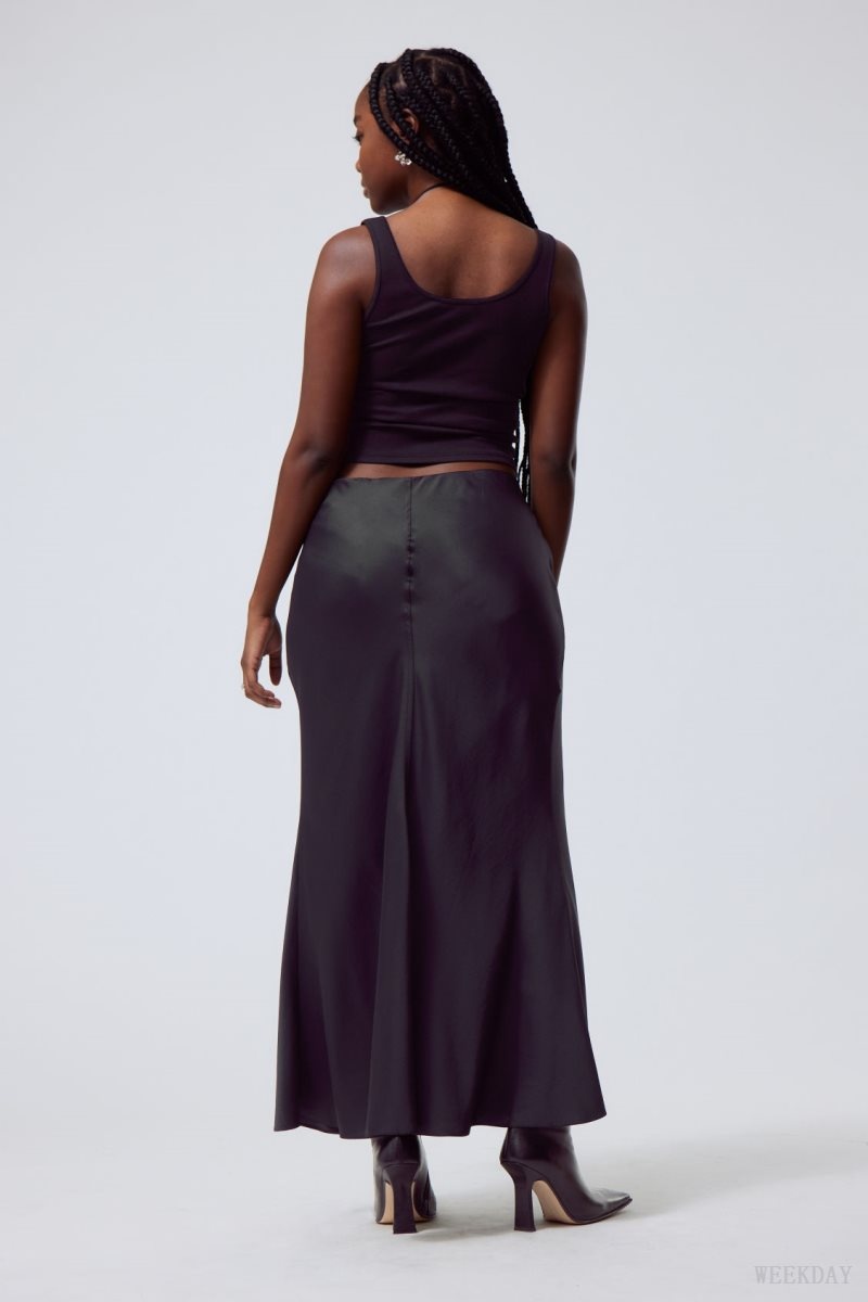 Weekday Paige Satin Long Skirt 黒 | EDVT2382