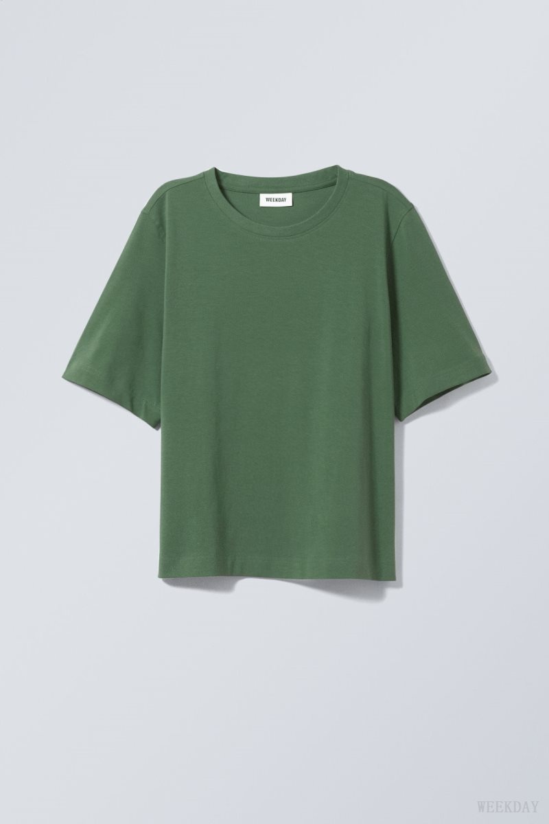 Weekday Perfect Boxy T-shirt 緑 | PMKP6116