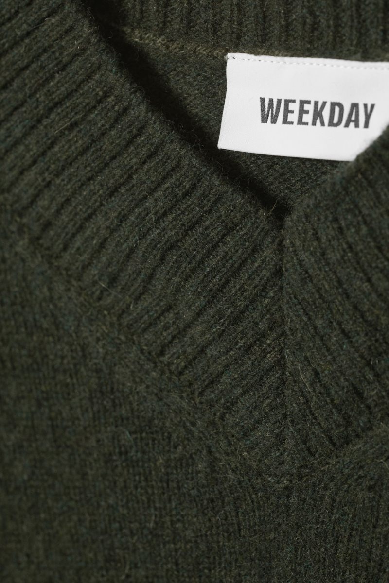 Weekday Reese V-neck ウール Sweater 暗緑 | MUXS4583