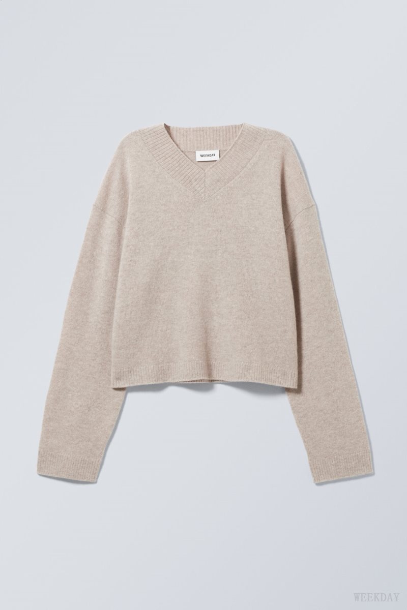 Weekday Reese V-neck ウール Sweater ライト | WRSB2731