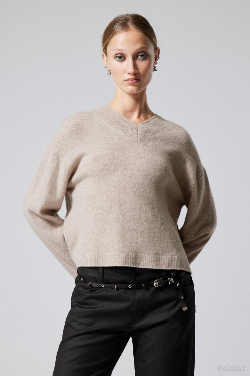 Weekday Reese V-neck ウール Sweater ライト | WRSB2731