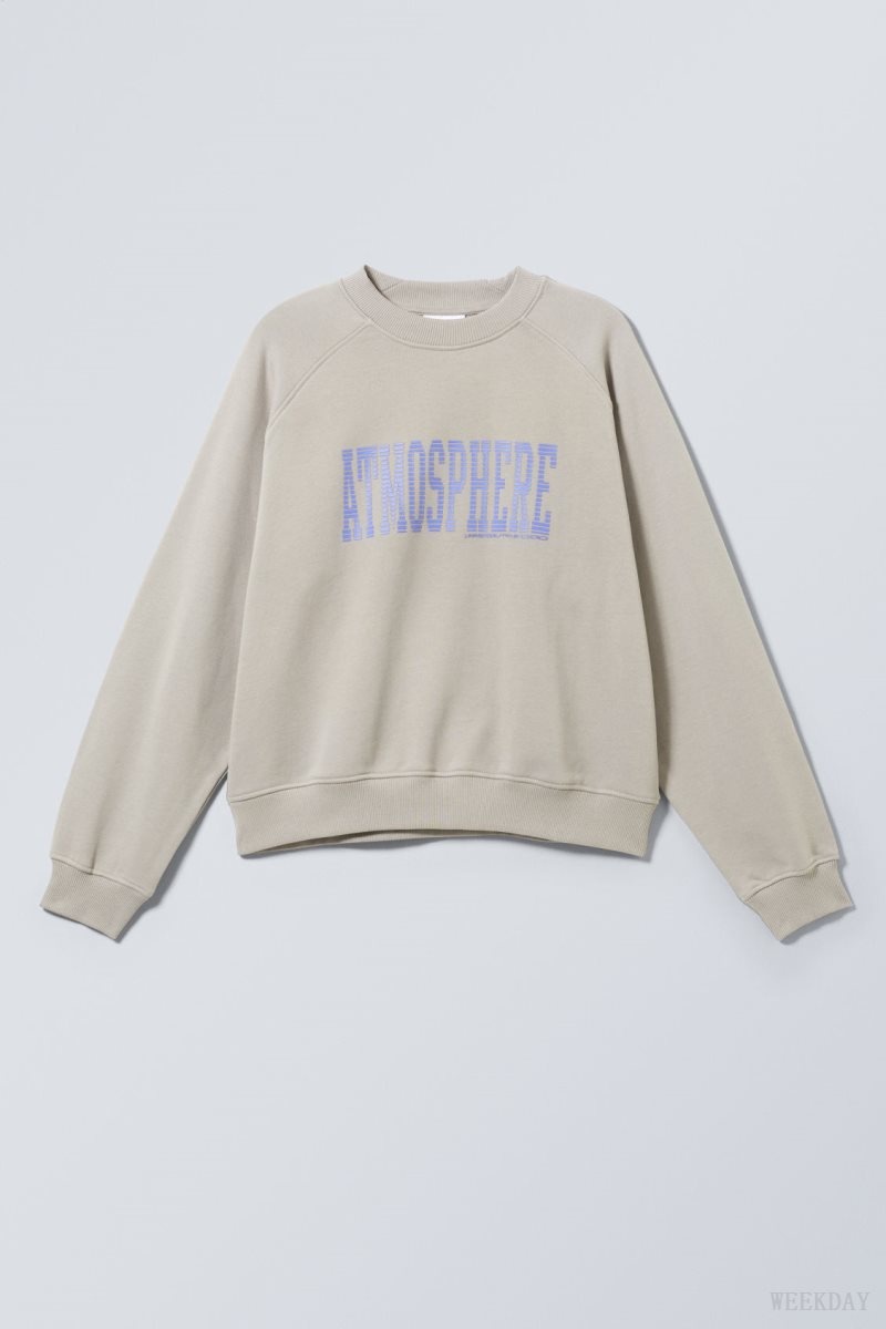 Weekday Regular Raglan グラフィック Sweatshirt Atmosphere Dusty Mole | UBRB7275