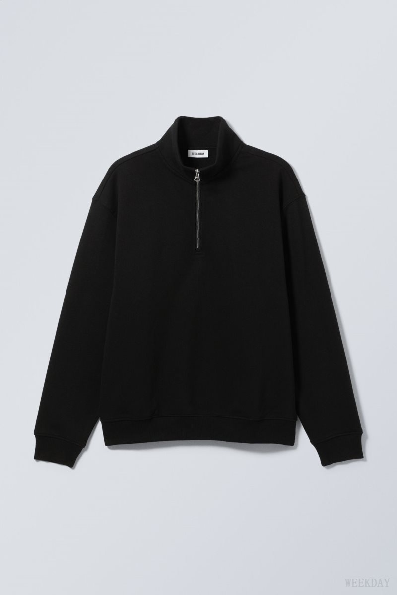 Weekday Relaxed Heavy Half Zip Sweater 黒 | EQLB4628