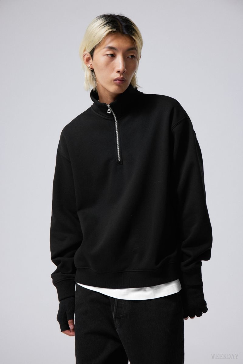 Weekday Relaxed Heavy Half Zip Sweater 黒 | EQLB4628