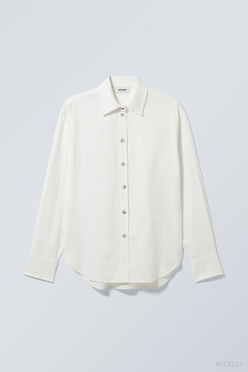 Weekday Relaxed Linen Mix Shirt 白 | CDWR1261