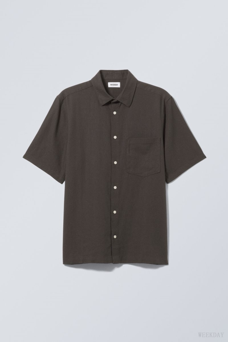 Weekday Relaxed Linen Short Sleeve Shirt 黒 | UZVJ9995