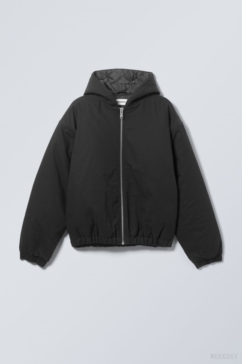 Weekday Remy フード付き Bomber Jacket 黒 | RAQB8689