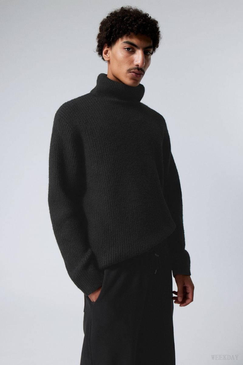 Weekday Renzo Relaxed ウール Blend Turtleneck 黒 | VUNT2781