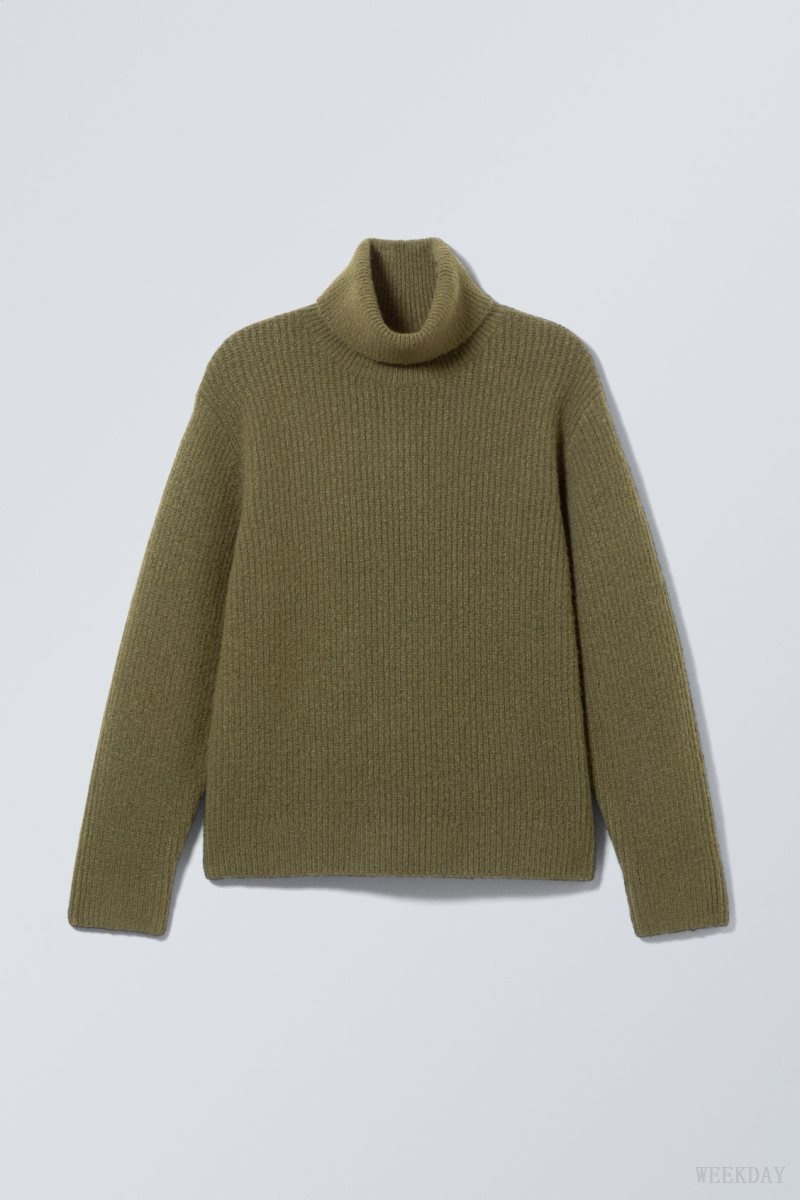 Weekday Renzo Relaxed ウール Blend Turtleneck カーキ 緑 | IGYP8383