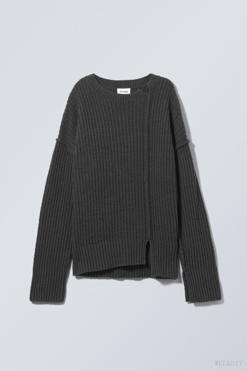 Weekday Rey Oversize Asymmetric Sweater 暗グレー | JFMO8517