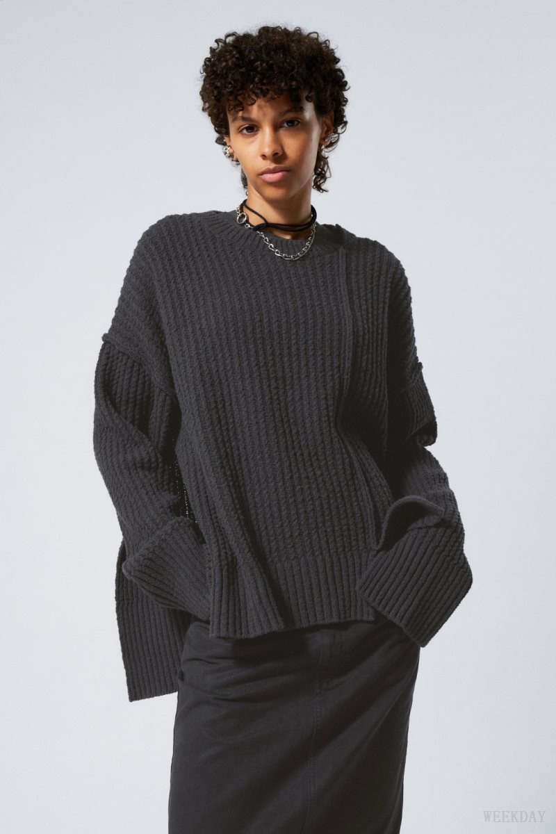 Weekday Rey Oversize Asymmetric Sweater 暗グレー | JFMO8517