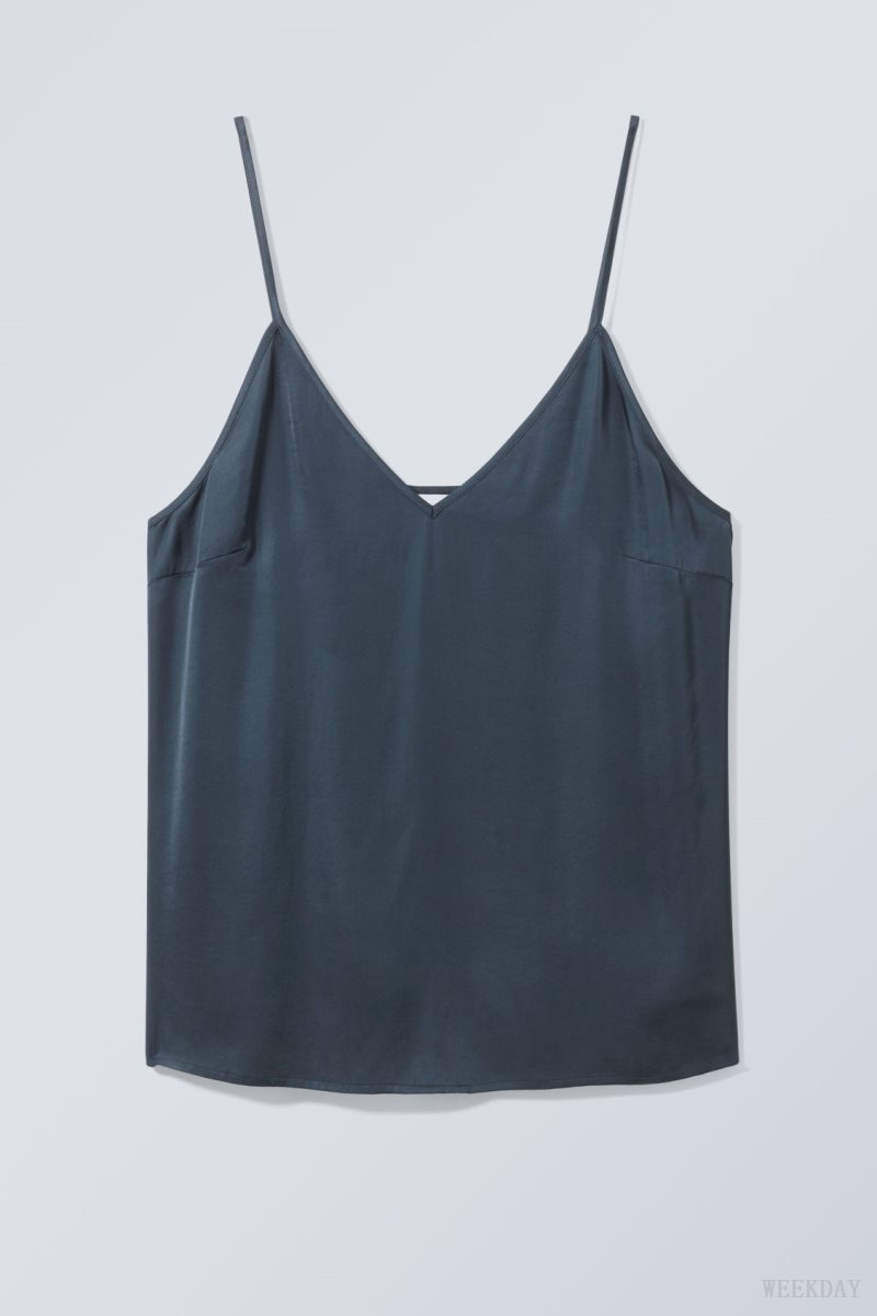 Weekday Shine Satin Singlet 暗ターコイズ | QRLQ1558