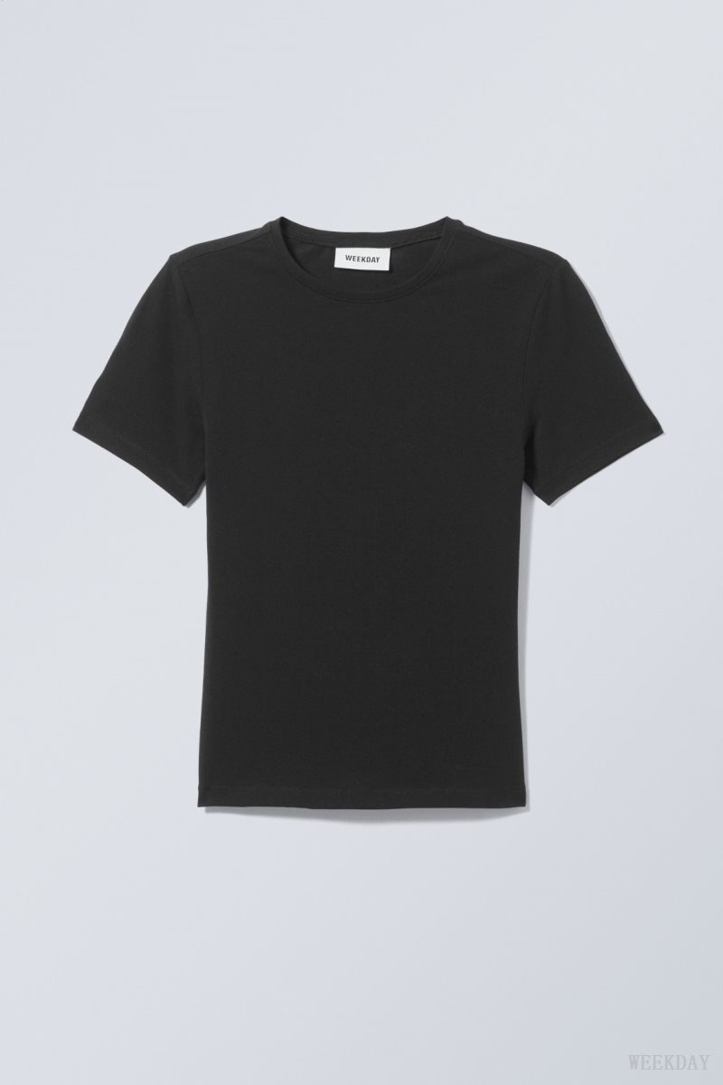 Weekday Slim Fitted T-shirt 黒 | KRQU1742